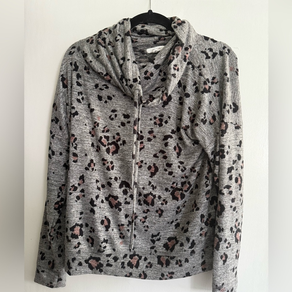 Maurices Gray Leopard Print Cowl Neck Sweater
